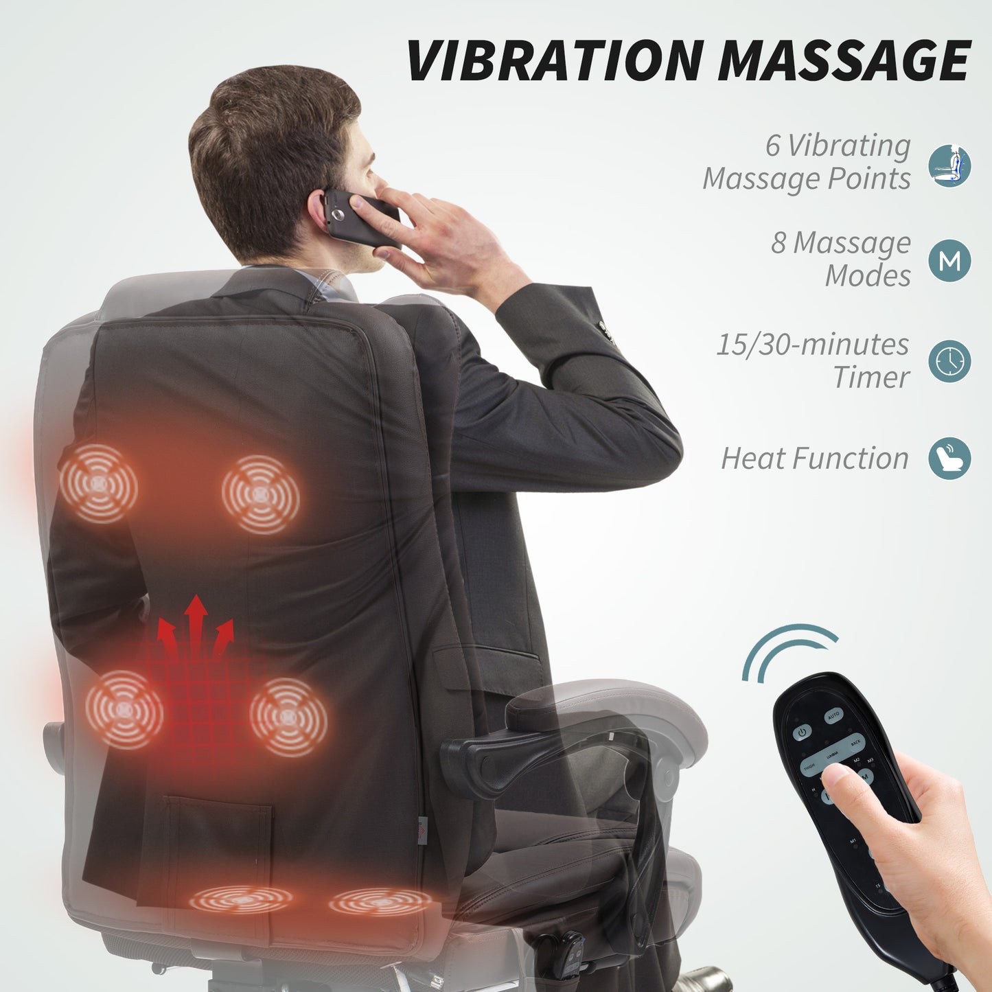 Executive Office Chair with 6-point Massage and Heat - Dark Brown