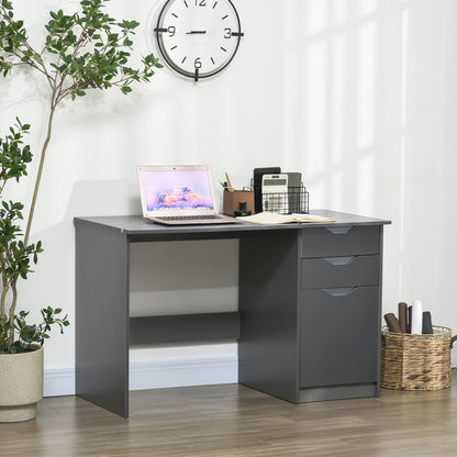 Computer Desk with Drawers, High Gloss Home Office Desk with Storage Cabinet, Study Workstation, 120 x 60cm, Grey