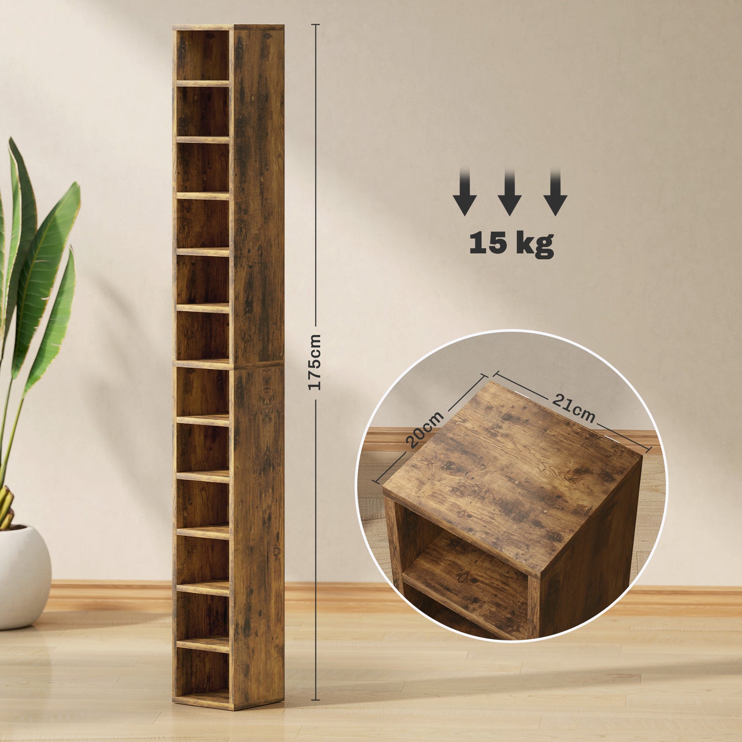 204 CD Tall Narrow Media Storage Tower - Rustic Brown