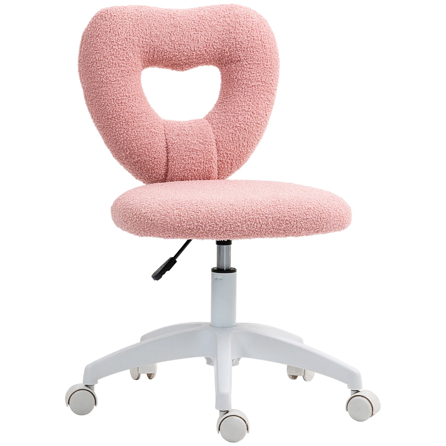 Armless Heart Computer Desk Chair, Teddy Fleece Swivel Office Chair, Makeup Vanity Chair with Height Adjustable, Wheels