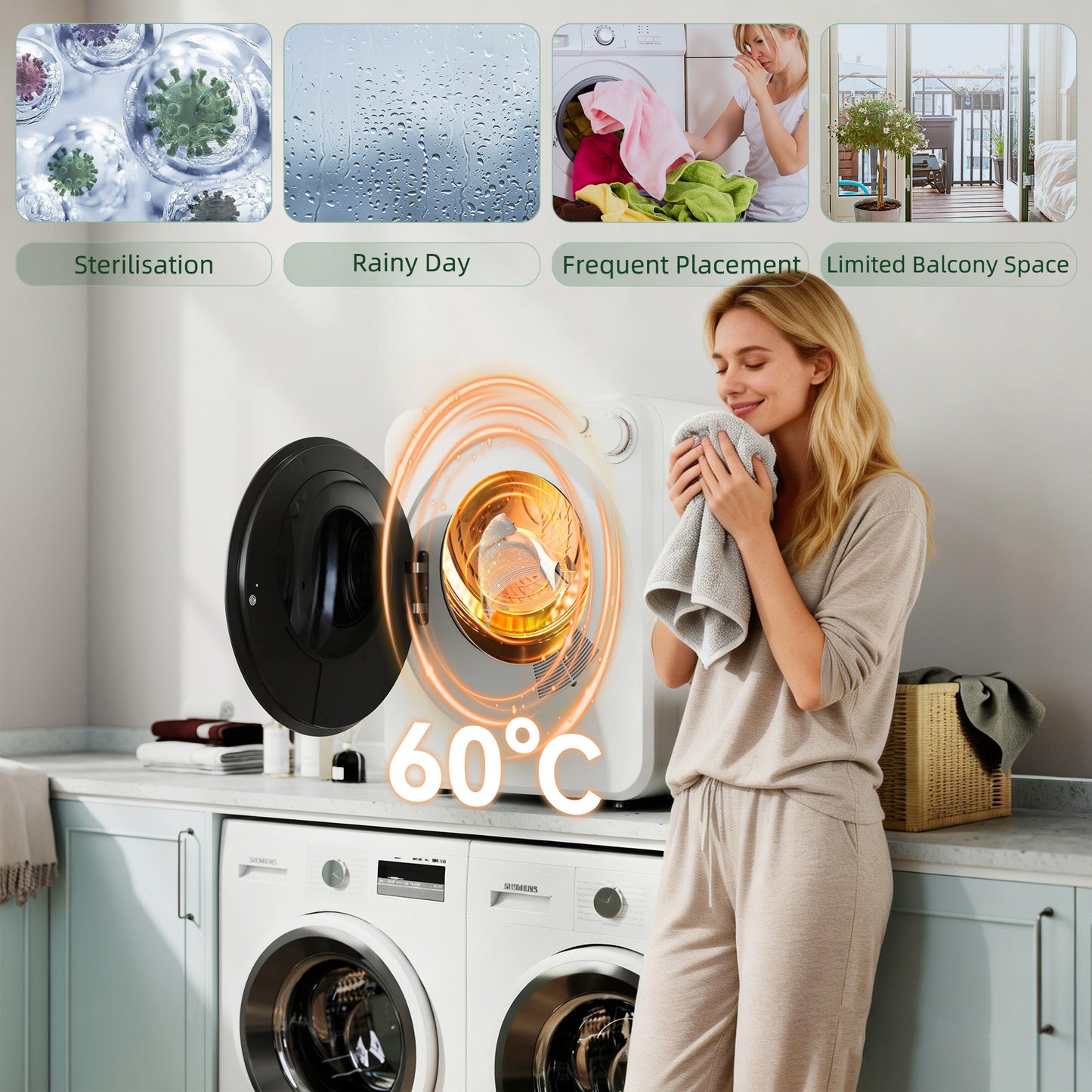 4kg Front Load Laundry Dryer, Portable Clothes Dryer with 2 Power Modes, 400W/800W, White