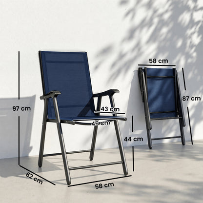 Folding Garden Chairs Set of 4, Foldable Garden Dining Chairs with High Back, Armrests, Texteline Seat, Navy Blue