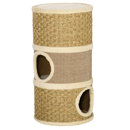 Cat Scratching Barrel Kitten Tree Tower for Indoor Cats Pet Furniture Climbing Frame Covered with Sisal and Seaweed Rope Cozy