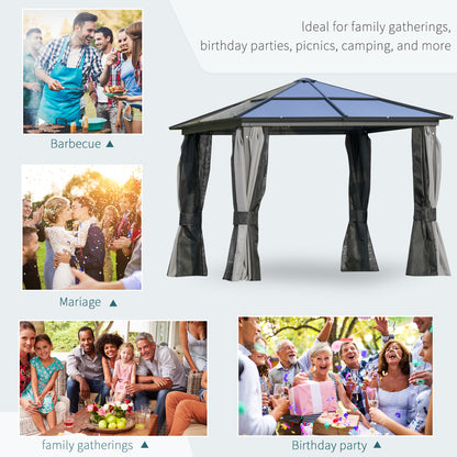 3 x 3(m) Hardtop Gazebo Canopy with Polycarbonate Roof, Aluminium Frame, Permanent Pavilion Garden Gazebo