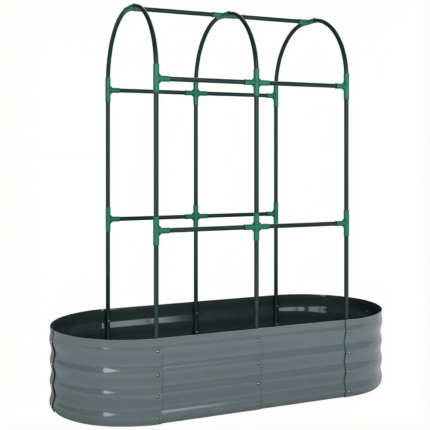 Galvanised Raised Garden Bed with Arched Trellis, 4 x 2 x 4.6ft Metal Raised Bed for Garden with Open Bottom, Dark Grey