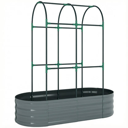 Galvanised Raised Garden Bed with Arched Trellis, 4 x 2 x 4.6ft Metal Raised Bed for Garden with Open Bottom, Dark Grey