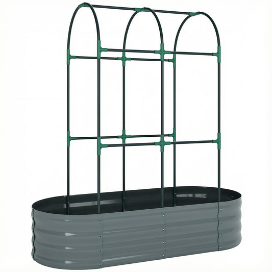 Galvanised Raised Garden Bed with Arched Trellis, 4 x 2 x 4.6ft Metal Raised Bed for Garden with Open Bottom, Dark Grey