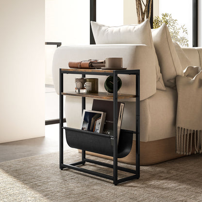 Narrow Side Table, End Table with 3-Tier Storage, V-Shaped Magazine Holder for Living Room, Bedroom, 43 x 18 x 56 cm, Ru