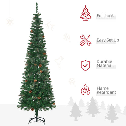 6.5FT Tall Pencil Slim Artificial Christmas Tree with Realistic Branches, Tip Count and Pine Cones, Pine Needles Tree
