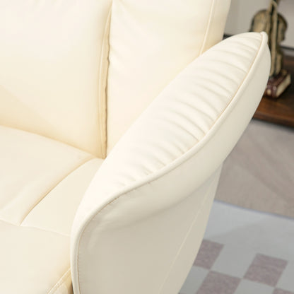 Swivel Recliner Chair with Footstool, PU Leather Armchair and Ottoman with High Back and Round Base for Living Room