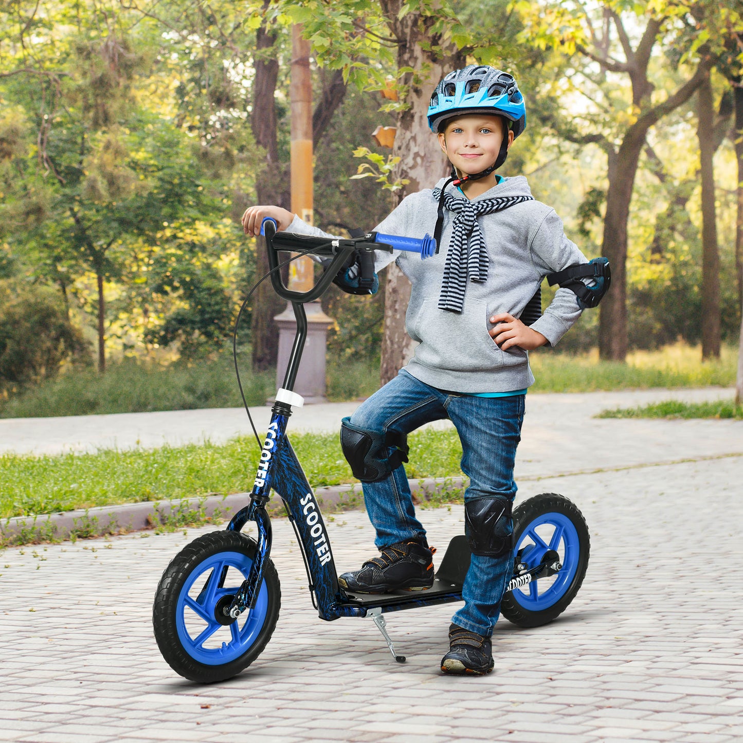 Kids Scooter with Adjustable Handlebar, Children's Kick Scooter with Non-slip Footplate, Rear Brake, Kickstand, Blue