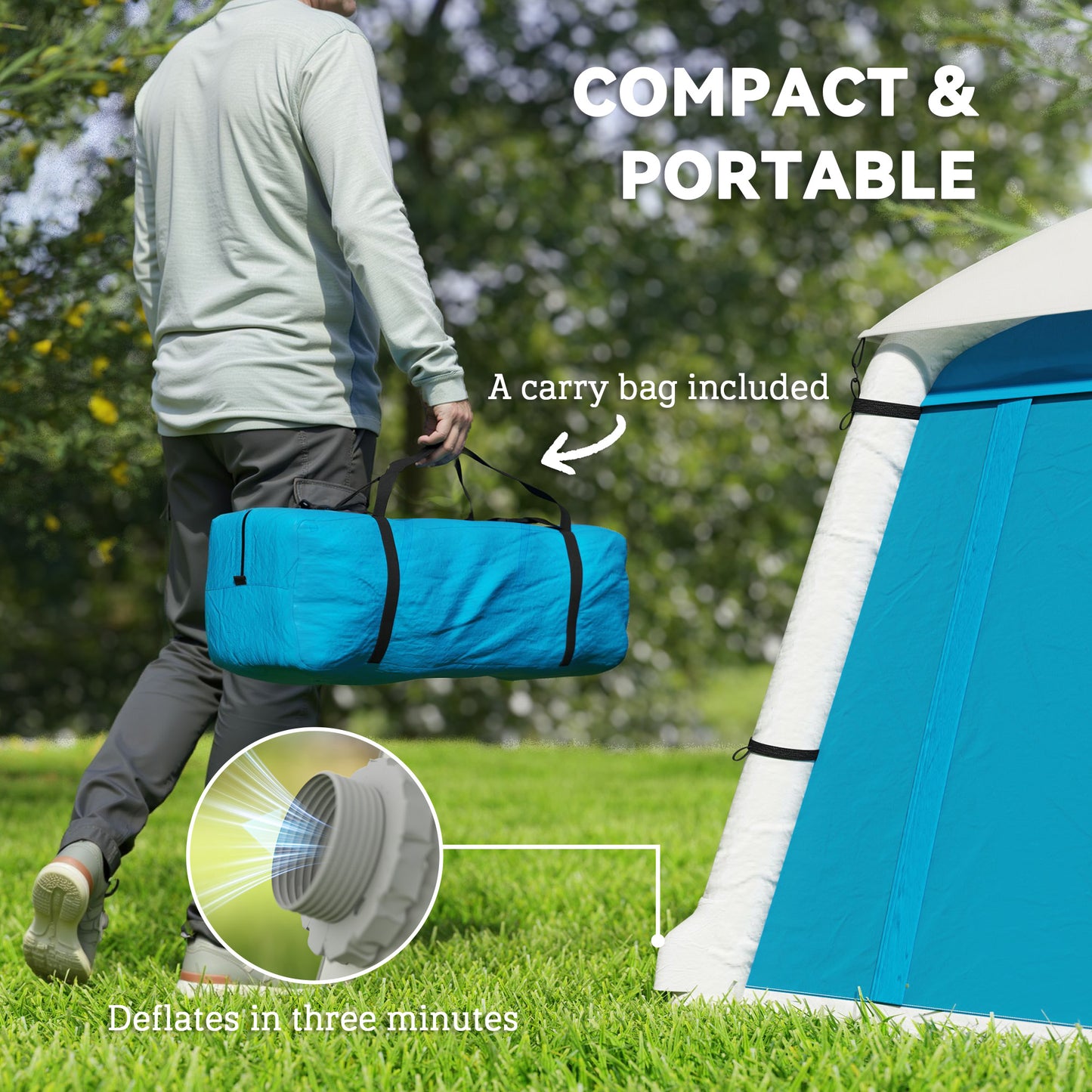 Inflatable Camping Tent w/ Hand Pump, Easy Setup 1/2 Person Blow Up Tent Waterproof 190T Taffeta w/ Mesh Windows