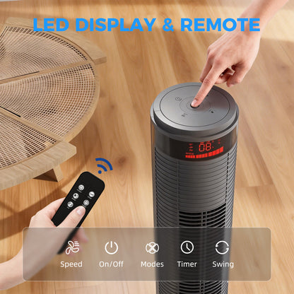 Oscillating Tower Fan Remote Control 3 Speed Modes Cooling Machine, Grey