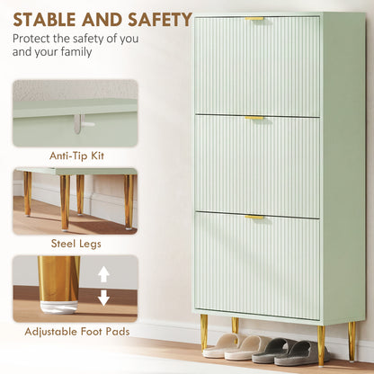 Elegant Three-Drawer Shoe Cabinet - Light Green