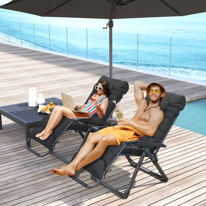 2 Piece Reclining Zero Gravity Sun Loungers with Cushions, Black