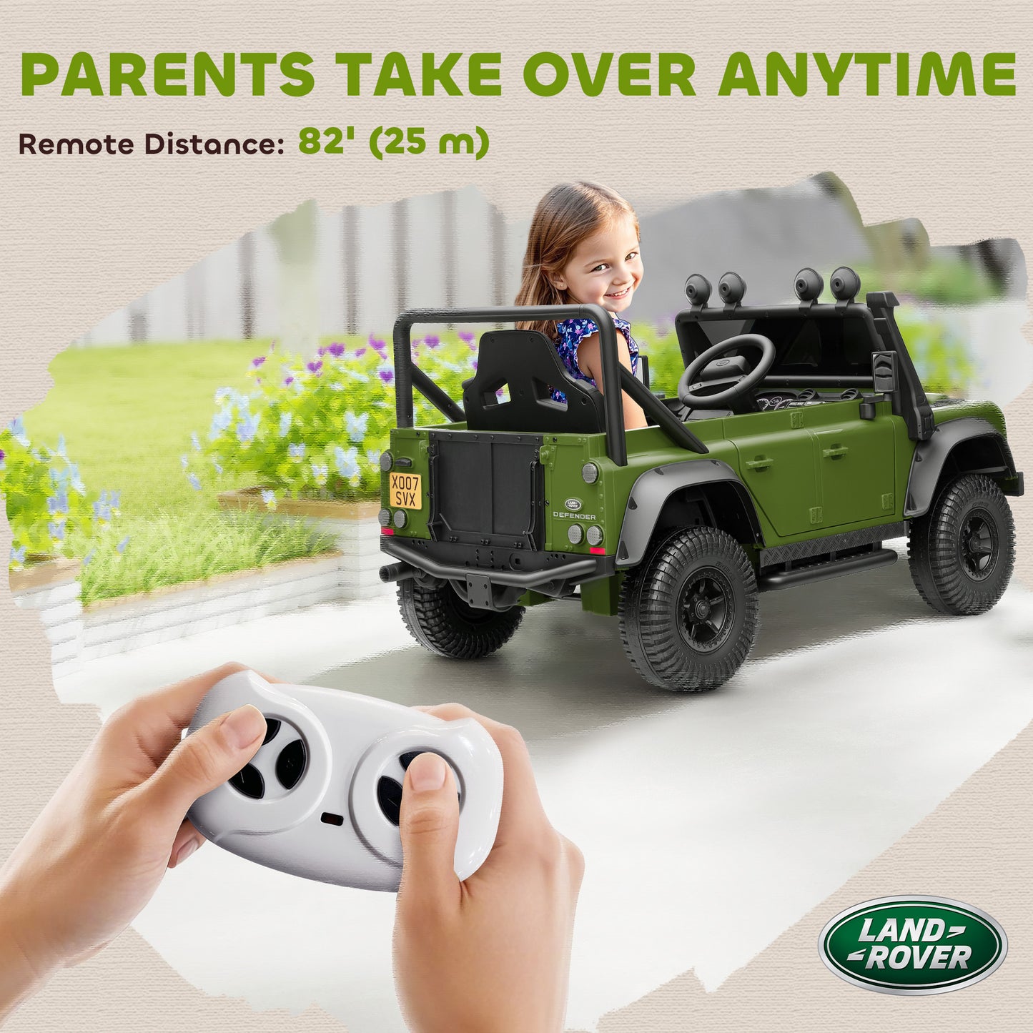 Kids Ride On Car with Remote Control, Music, Horn, 4 Spring Suspension Wheels, LED Lights for 3-5 Years Old, Green