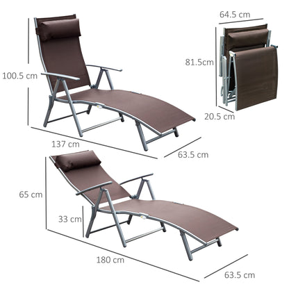 Sun Lounger Steel Frame Outdoor Folding Chaise Texteline Lounge Chair Recliner with Headrest & 7 Levels Adjustable Backrest