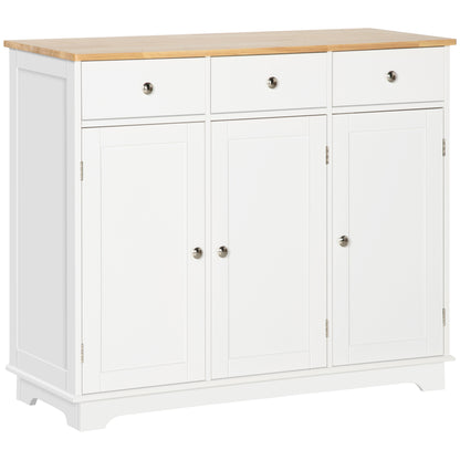 Sideboard with Rubber Wood Top, Modern Storage Cabinet with 3 Adjustable Shelves, White