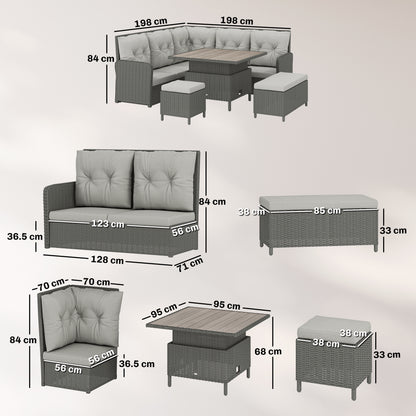 6 Pieces Outdoor PE Rattan Garden Furniture, Patio Wicker Sectional Conversation Corner Sofa