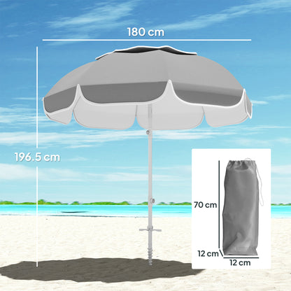 Beach Umbrella Portable with Sand Anchor, Carry Bag, Adjustable Height & Tilt, UPF50+ UV Protection, Grey