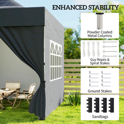 3 x 3 m Pop Up Gazebo with Sidewalls, UPF50+ Heavy Duty Garden Party Tent Marquee with Wheeled Carry Bag, Dark Grey