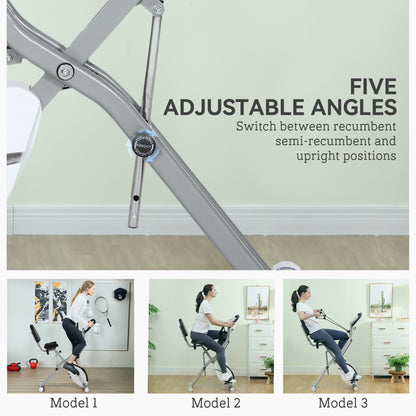 Five-in-one Foldable Exercise Bike, Stationary Bike with Arm Workout Bands, LDC Monitor, Phone Holder, White