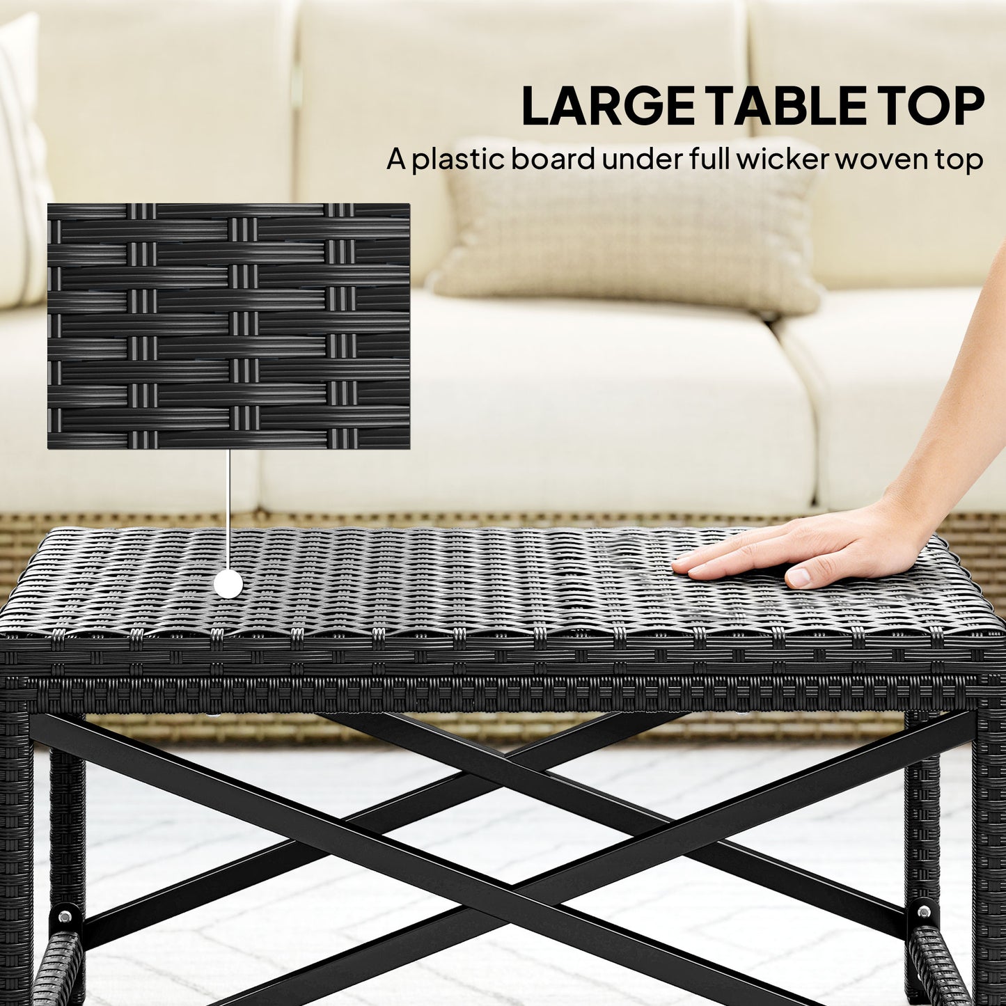 Outdoor Coffee Table Side Table with X-Shape Frame for Patio, Balcony, Black