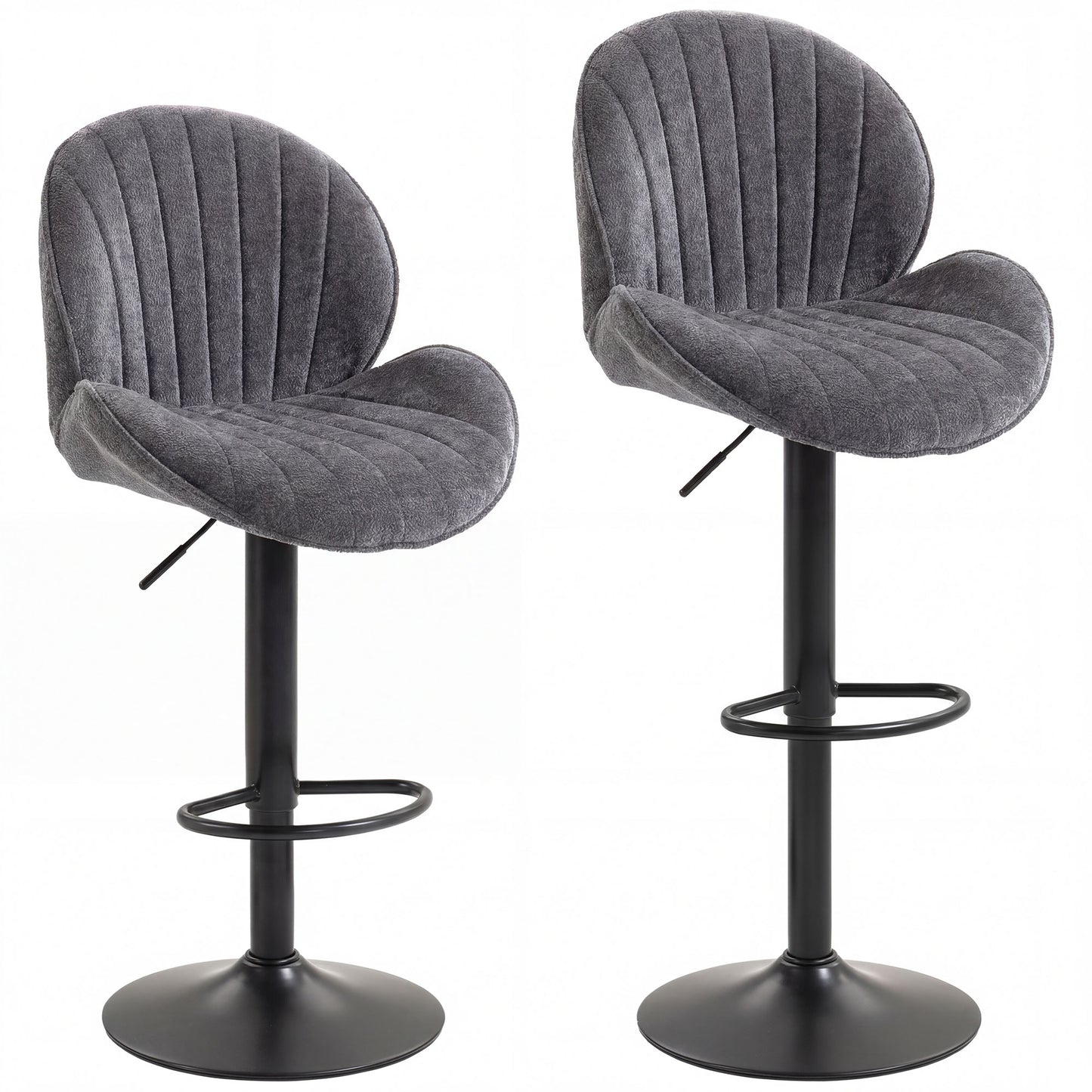 Bar Stools Set of 2, Swivel Barstools with Back, Adjustable Height and Footrest for Kitchen Island, Dining Room, Grey