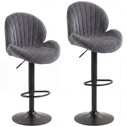 Bar Stools Set of 2, Swivel Barstools with Back, Adjustable Height and Footrest for Kitchen Island, Dining Room, Grey