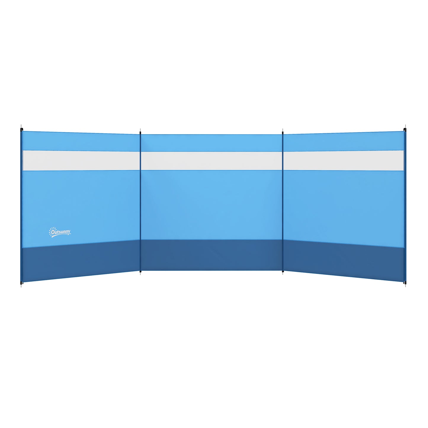 Camping Windbreaker with Clear Windows, Carry Bag and Steel Poles, for Beach Caravan Campervan, 440 x 140cm, Blue