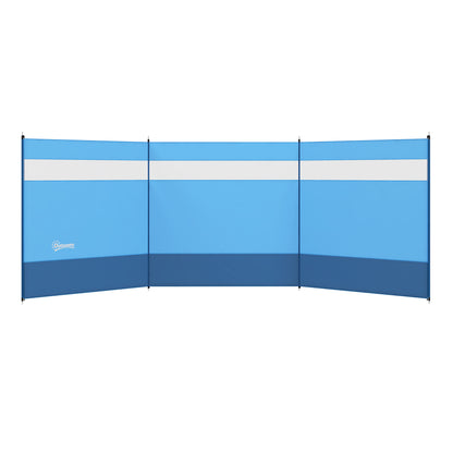 Camping Windbreaker with Clear Windows, Carry Bag and Steel Poles, for Beach Caravan Campervan, 440 x 140cm, Blue