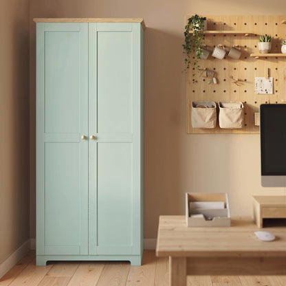 Kitchen Cupboard, 172cm Freestanding Storage Cabinet with Doors and Shelves, Light Green