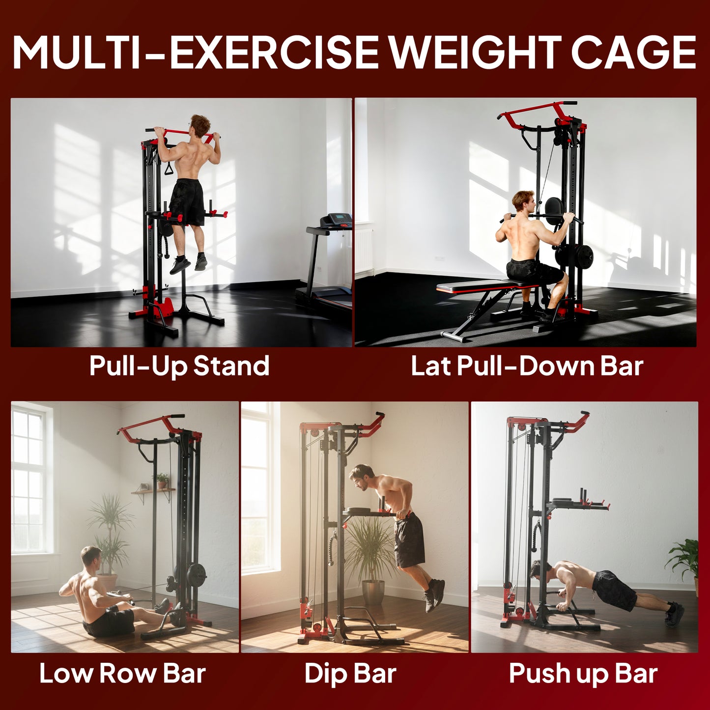 Power Tower with Lat Pull Down Machine, Pull Up Bar, Dip Station, Adjustable Height Power Pack for Home Gym