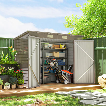 3.7 x 7.9ft Galvanised Steel Shed, with Latched Door and Padlock - Light Grey