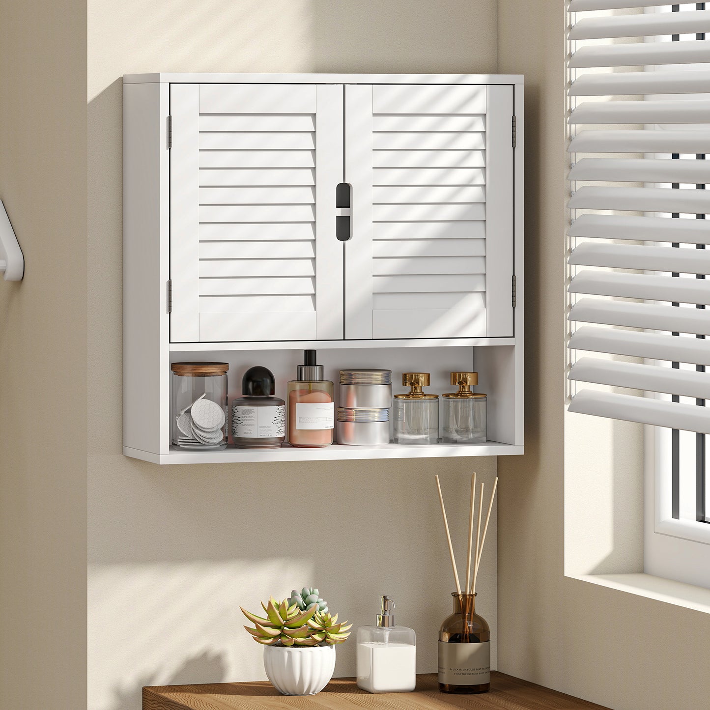 Bathroom Cabinet, Wall Mounted Storage Cabinet with Adjustable Shelves, 60 x 20 x 60 cm, White