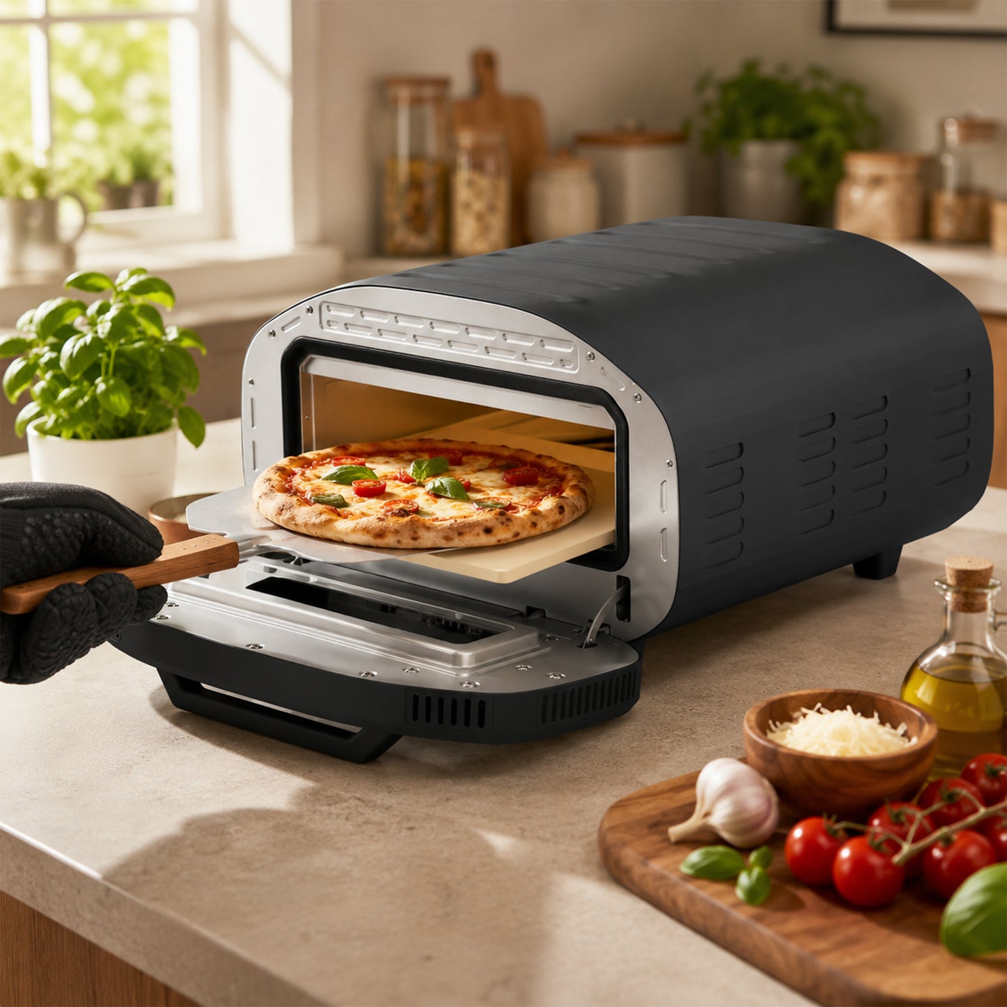 Electric Pizza Oven, 12 Inch Pizza Maker with 8 Preset Modes and Ceramic Stone, 2200W