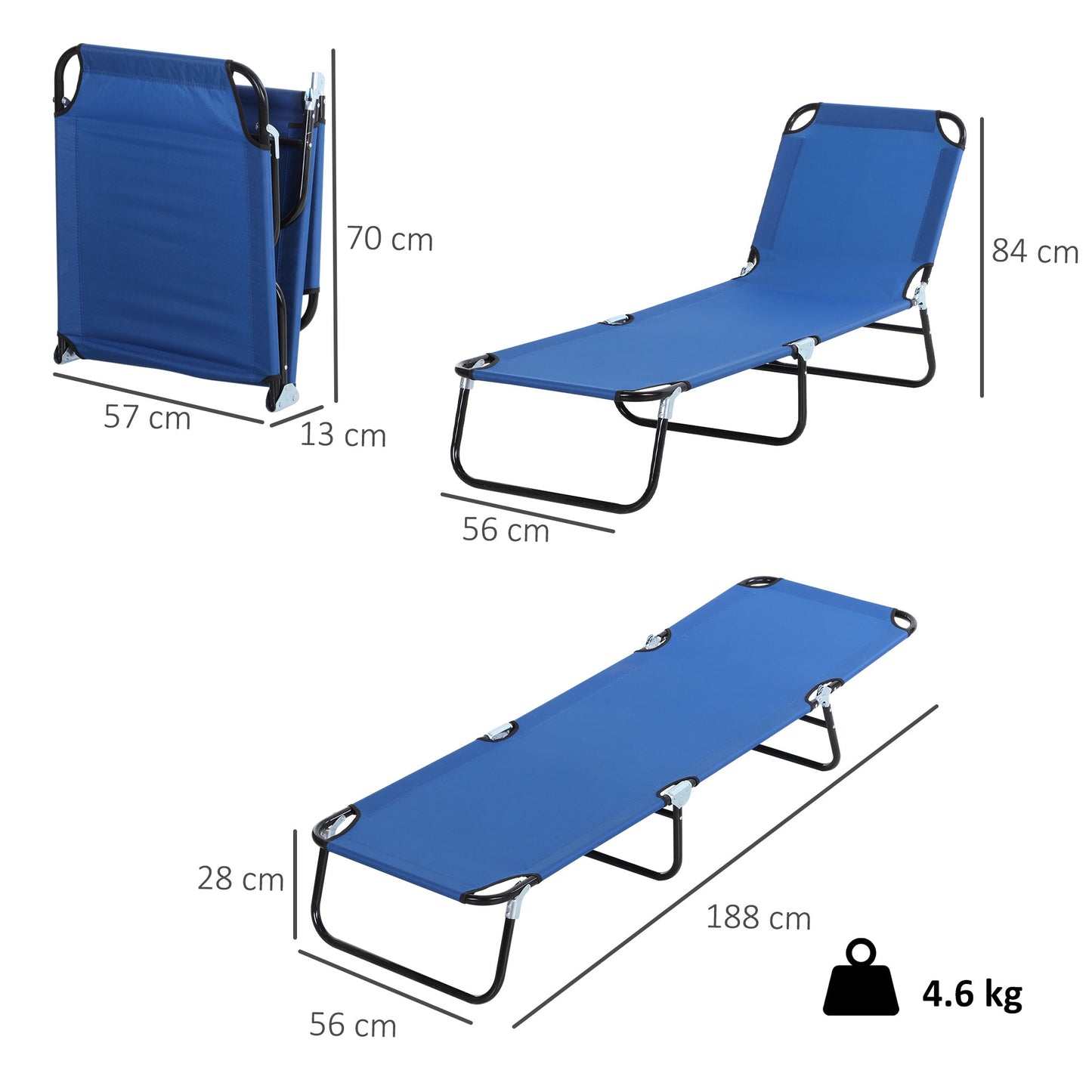 Foldable Sun Lounger with 5-Position Adjustable Backrest