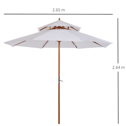 2.7m Elegant Wooden Frame Parasol Umbrella - White