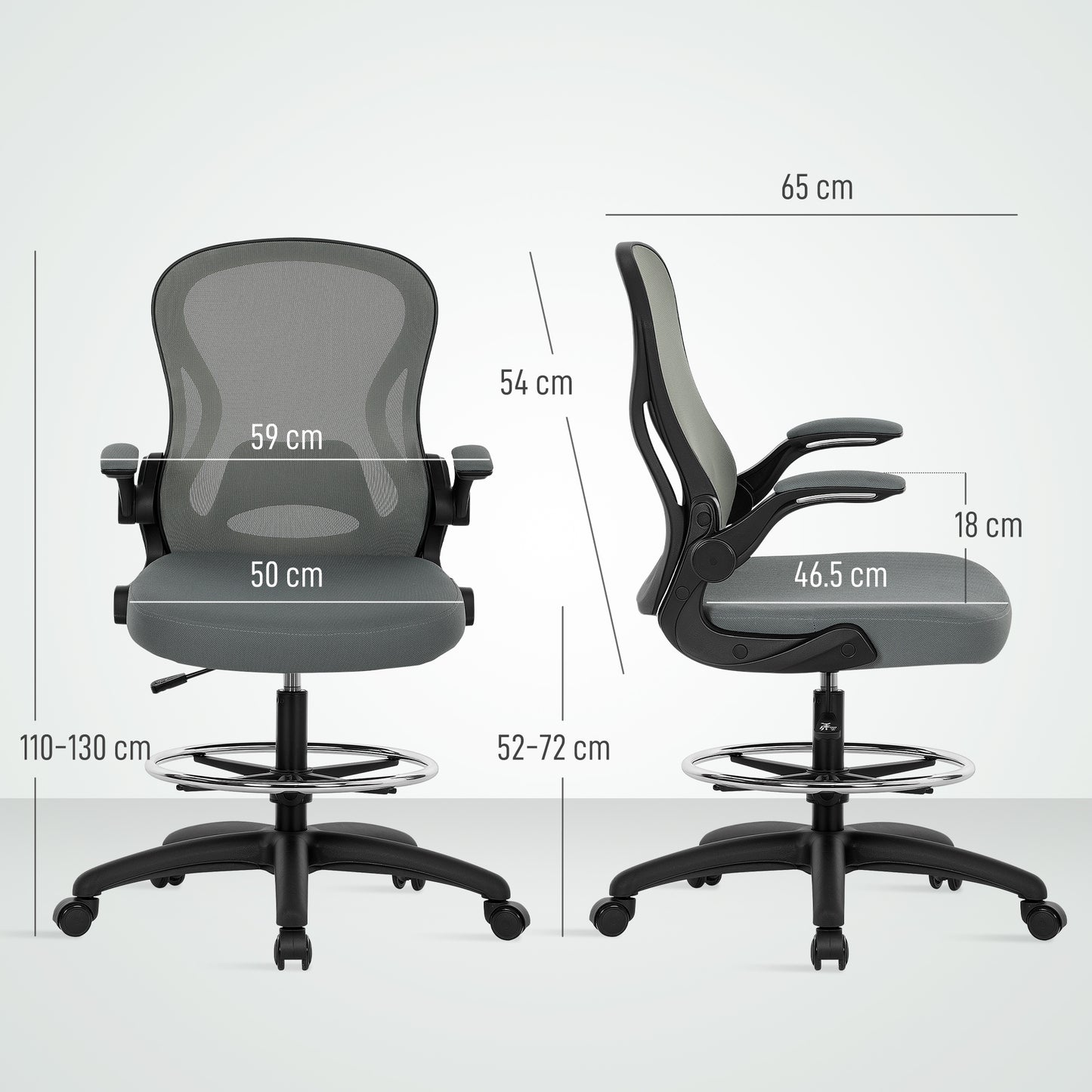 Drafting Chair, Ergonomic Tall Office Chair with Flip-up Armrests, Mesh Back, Lumbar Support