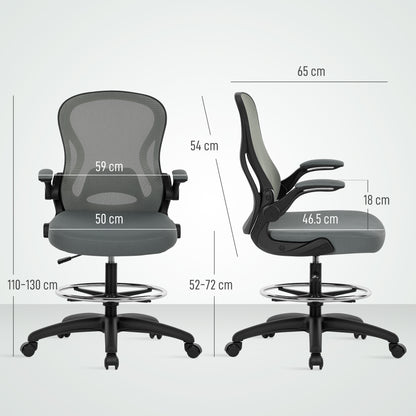 Drafting Chair, Ergonomic Tall Office Chair with Flip-up Armrests, Mesh Back, Lumbar Support