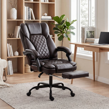 Executive Home Office Chair Reclining Function Footrest Computer Desk Chair High Back, Brown