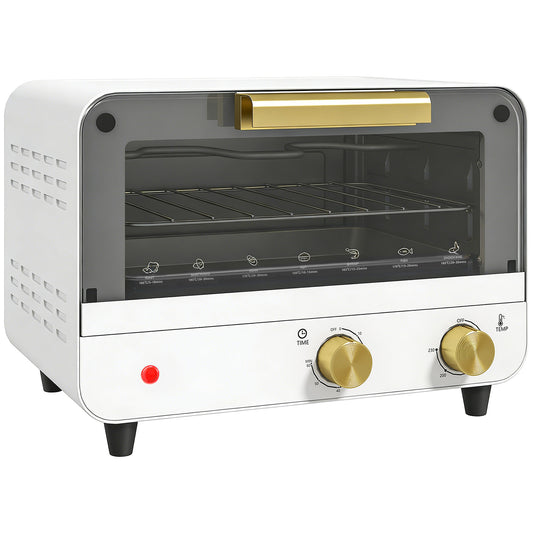 Small Toaster Oven, 12L Multifunction Mini Countertop Oven with Glass Door, Adjustable Temperature and Timer, White