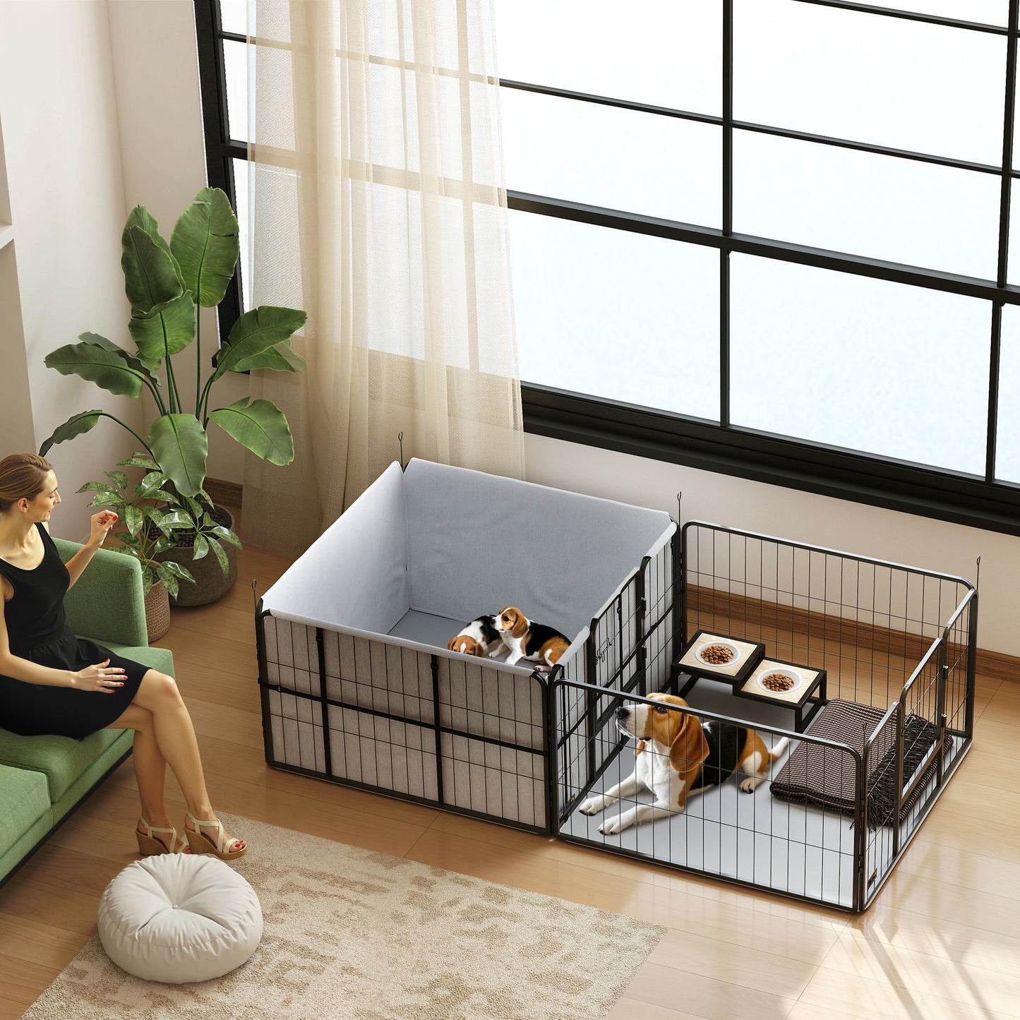 Seven-Panel Dog Whelping Box, Dog Playpen with Washable Whelping Pads, Wind-Resistant Fabric, for Small and Medium Dogs