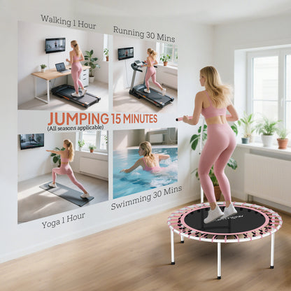 40" Fitness Trampoline, Mini Rebounder Trampoline for Adults with 5-Level Adjustable Handle