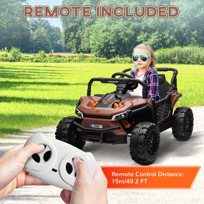 12V Battery Powered Ride on Truck w/ Remote, Four Suspension Wheels, Horn, Lights, Music, USB, for Ages 3-5 Years, Brown