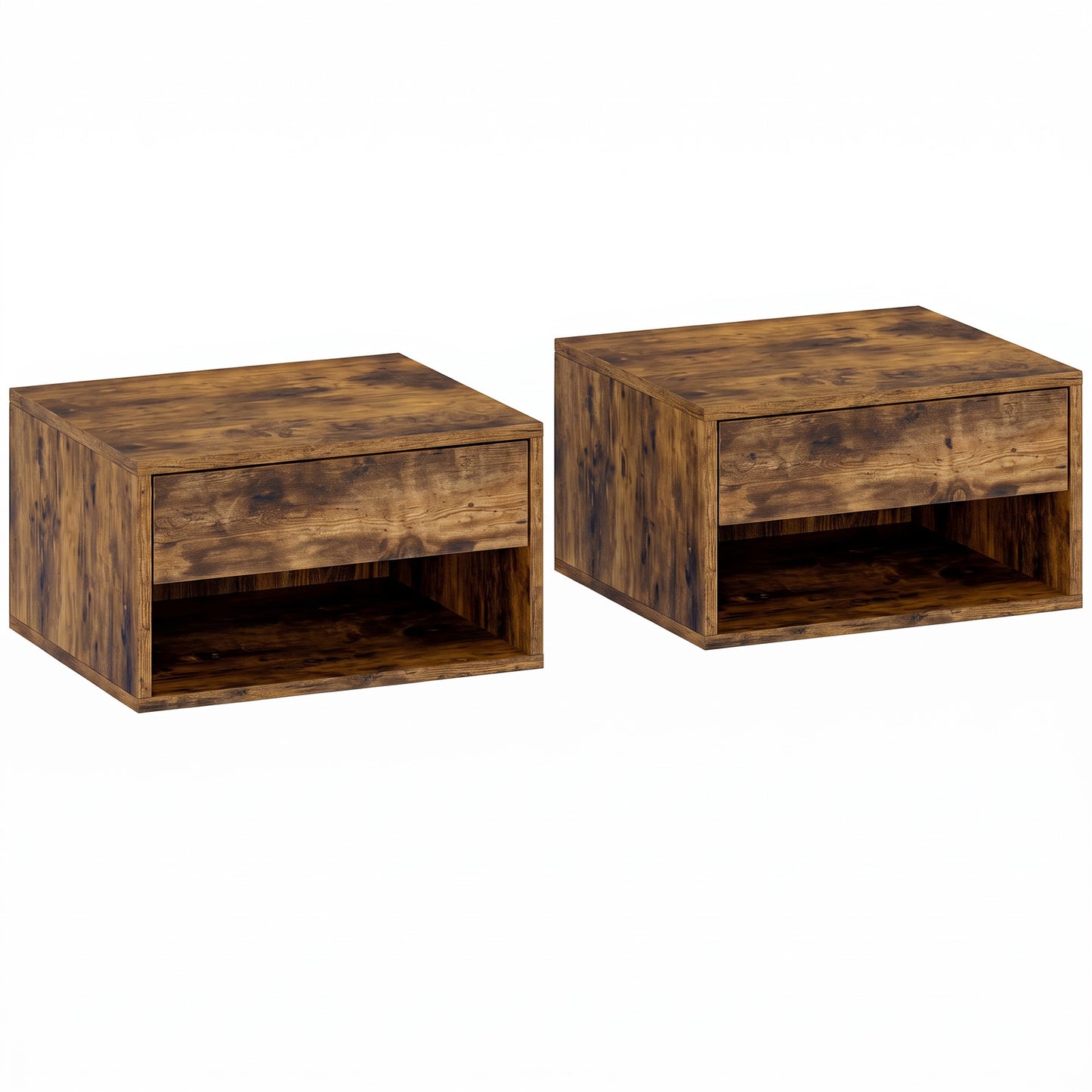 Set of Two Floating Bedside Tables - Rustic Brown