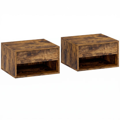 Set of Two Floating Bedside Tables - Rustic Brown