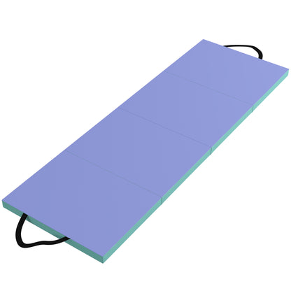 Foldable Gymnastics Mat, 6 ft Long & Four Folding Thick Exercise Tumbling Mat with Carrying Handles, Green & Purple