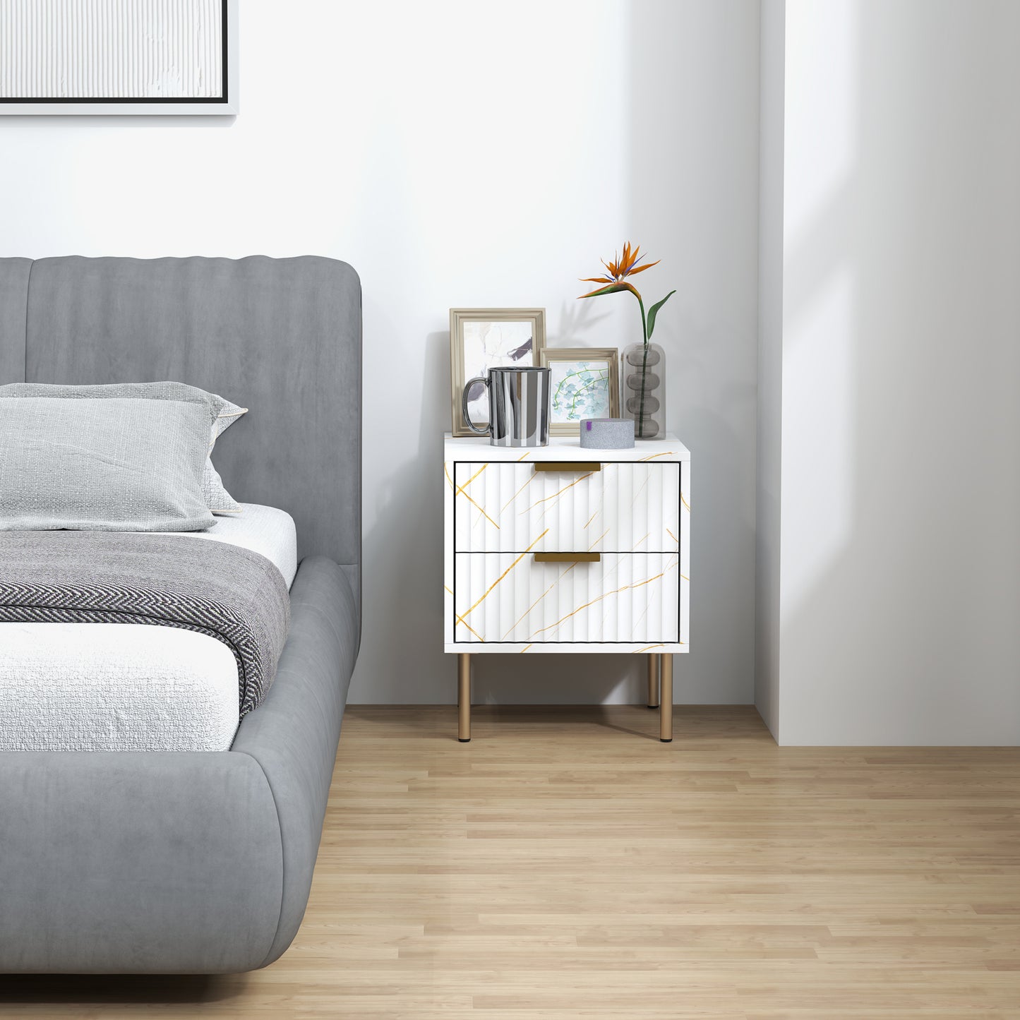 Elegant Two-Drawer Bedside Table - White