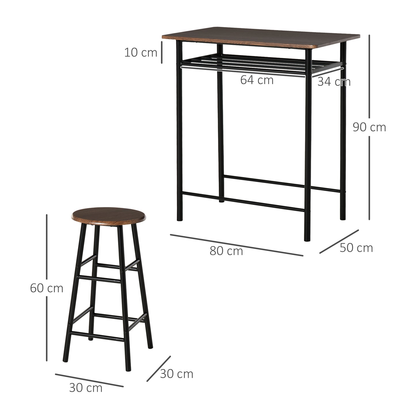 Bar Table & Stool Set with Storage – Black & Oak